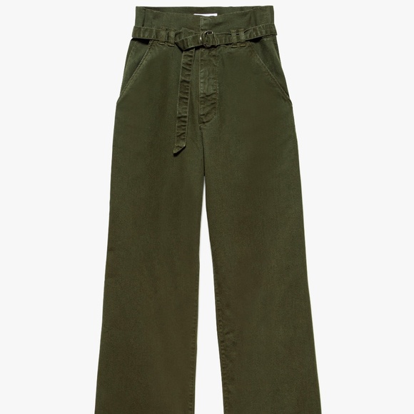 Frame Cinched High Rise Wide Leg in Military Green - Picture 1 of 5